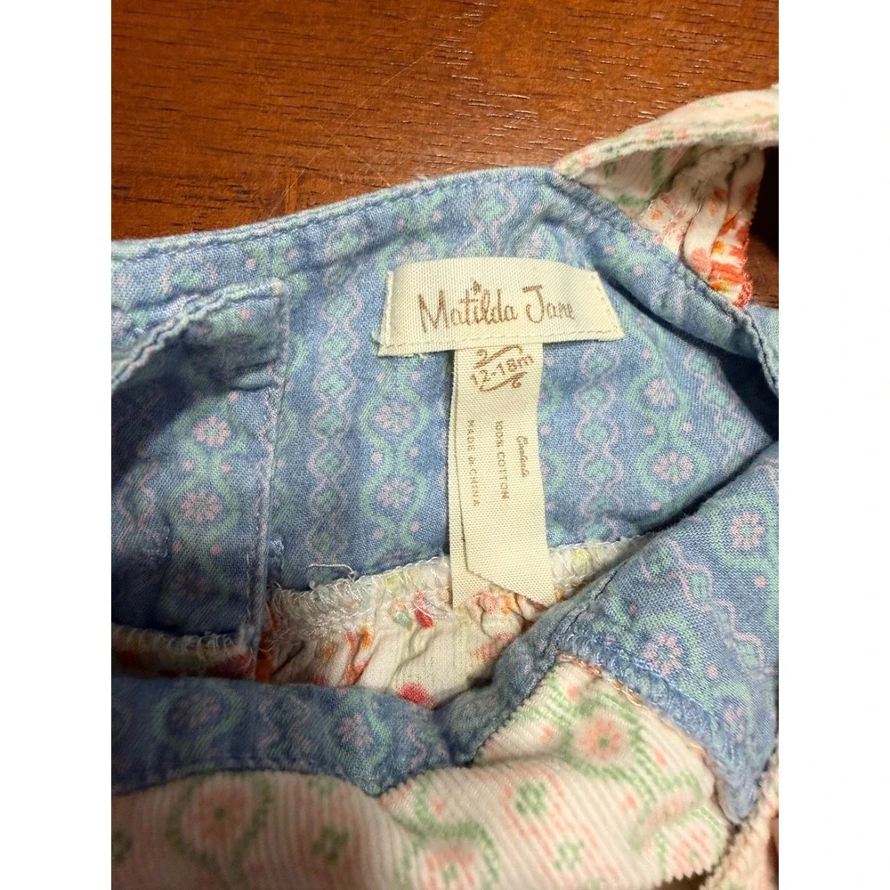 Matilda Jane Girls Dress Bloomers Set 12-18M Multi Patchwork Floral Ruffle Boho